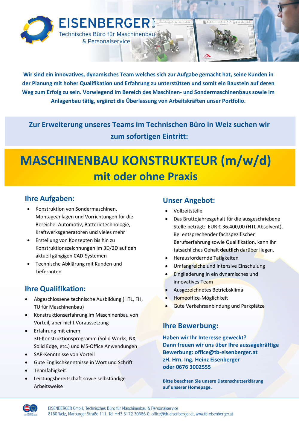 Konstrukteur (m/w/d) im Maschinenbau