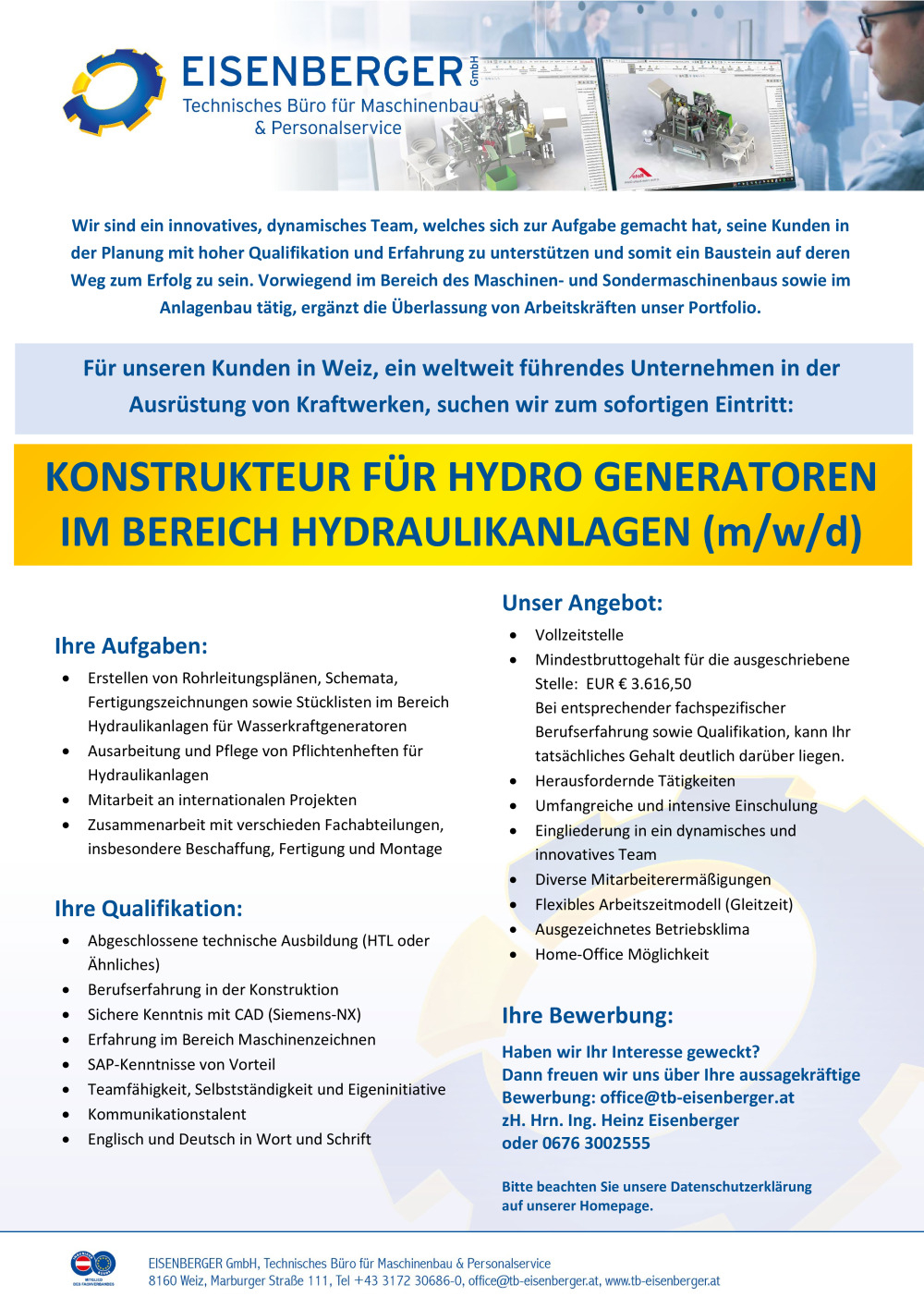 Konstrukteur für Hydro Generatoren (m/w/d)