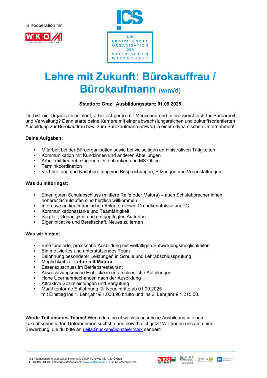 Lehre mit Zukunft: Bürokauffrau / Bürokaufmann (w/m/d)