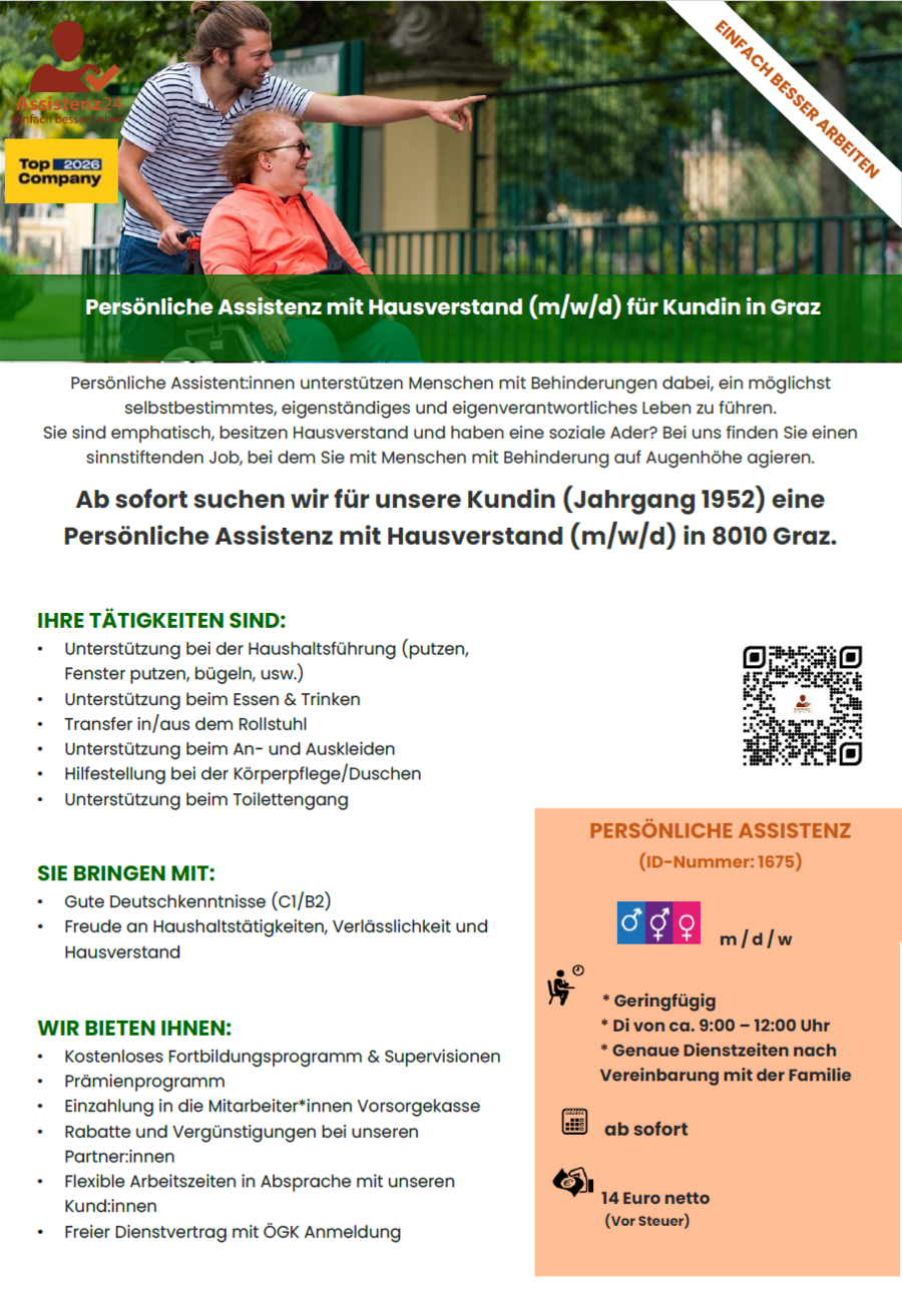 Persönliche Assistenz (m/w/d) in 8010 Graz (ID1675)