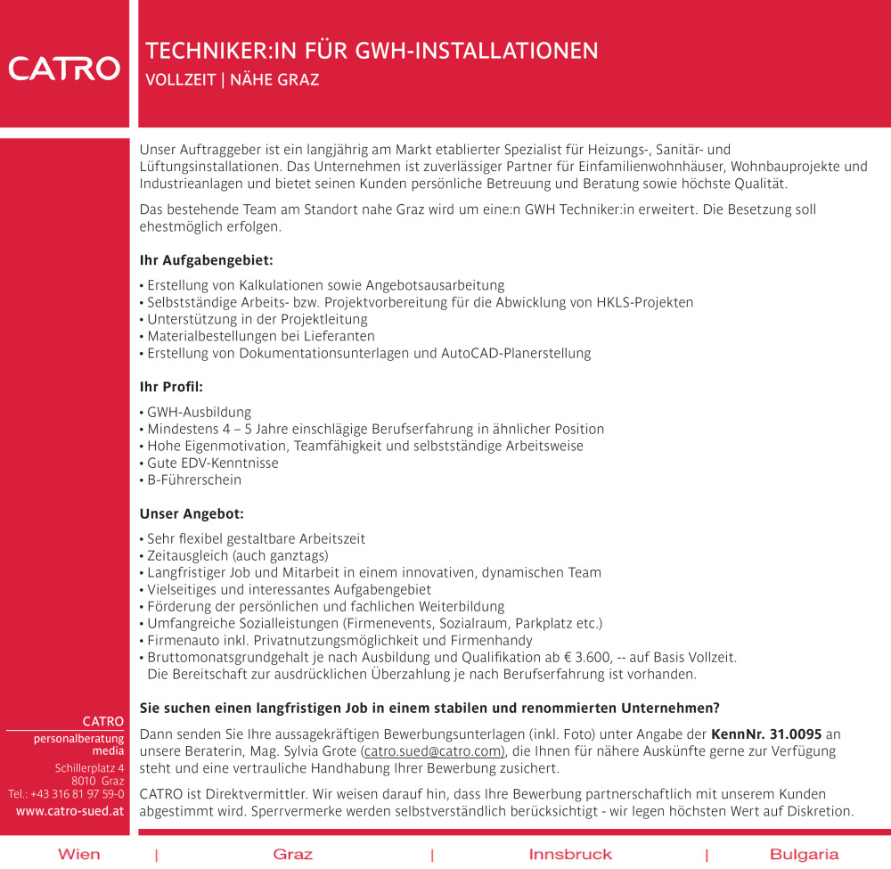 Techniker:in für GWH-Installationen (m/w/d)