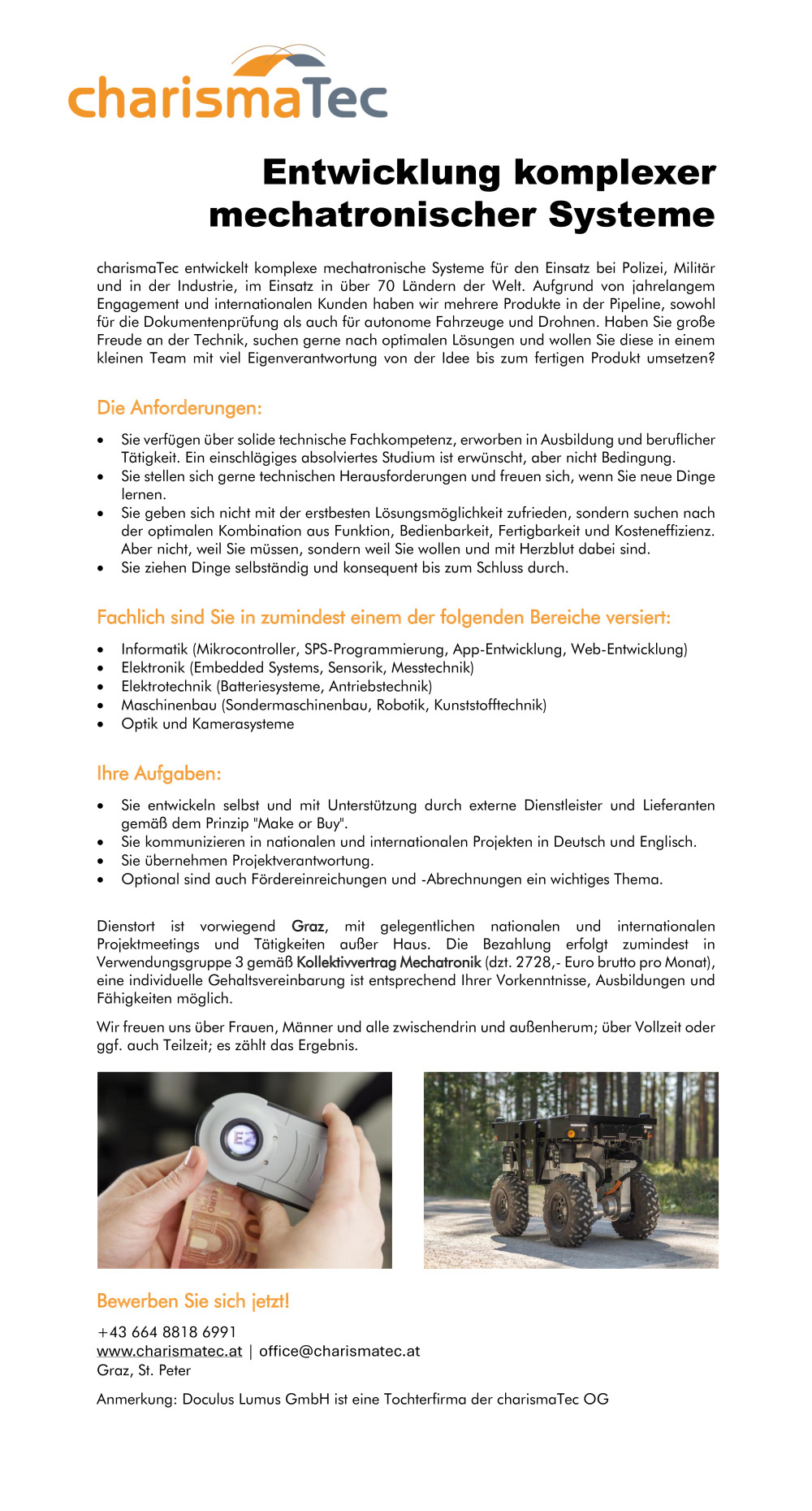 Mitarbeiter (m/w/d) für die Entwicklung komplexer mechatronischer Systeme