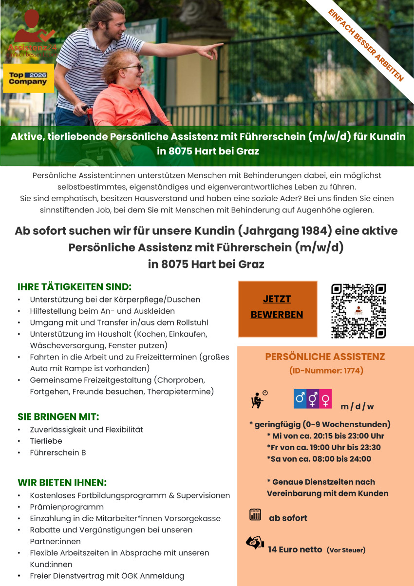 Persönliche Assistenz mit Führerschein (m/w/d)  in 8075 Hart bei Graz (1774)
