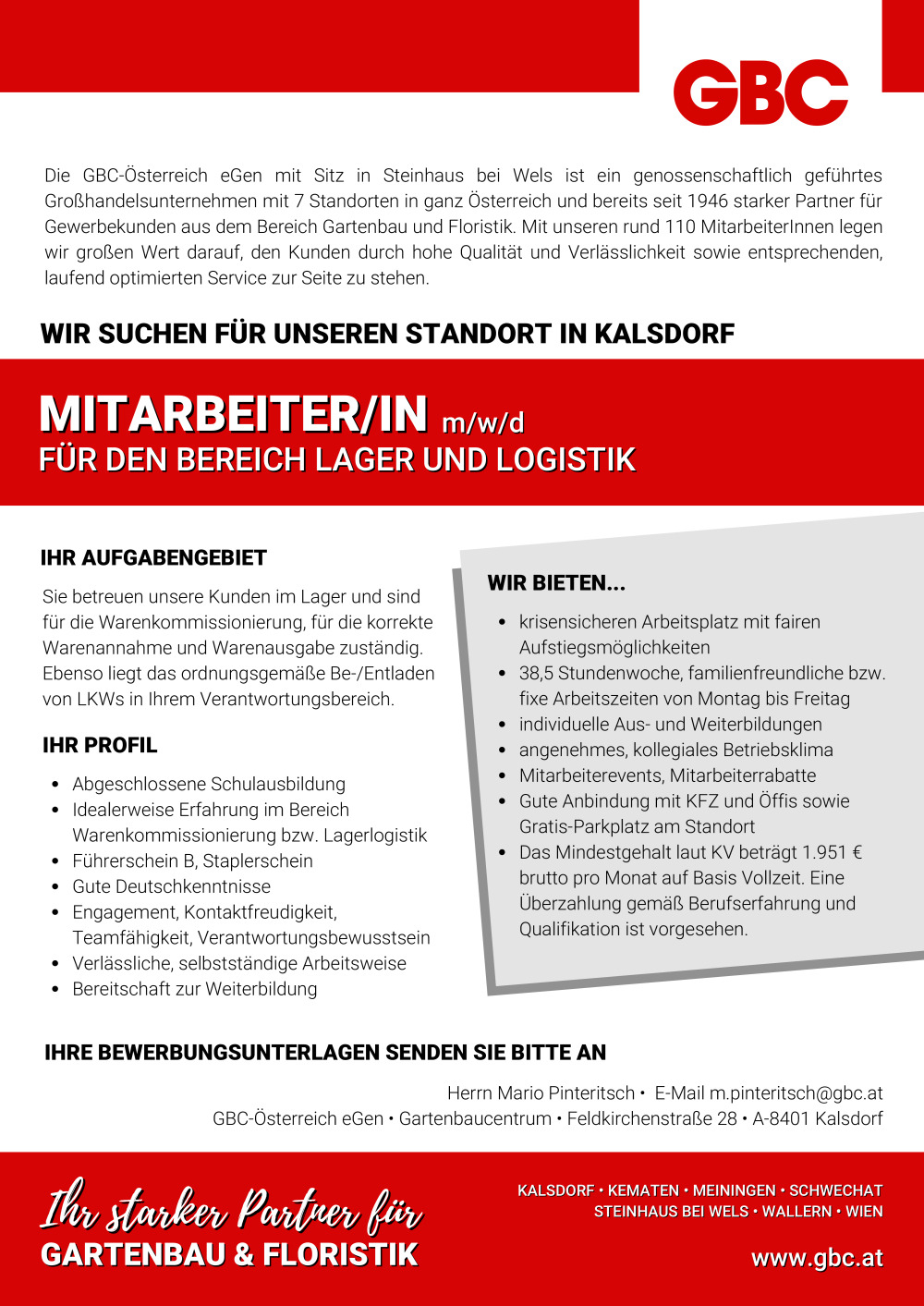 Mitarbeiter/in (m/w/d) Bereich Lager & Logistik