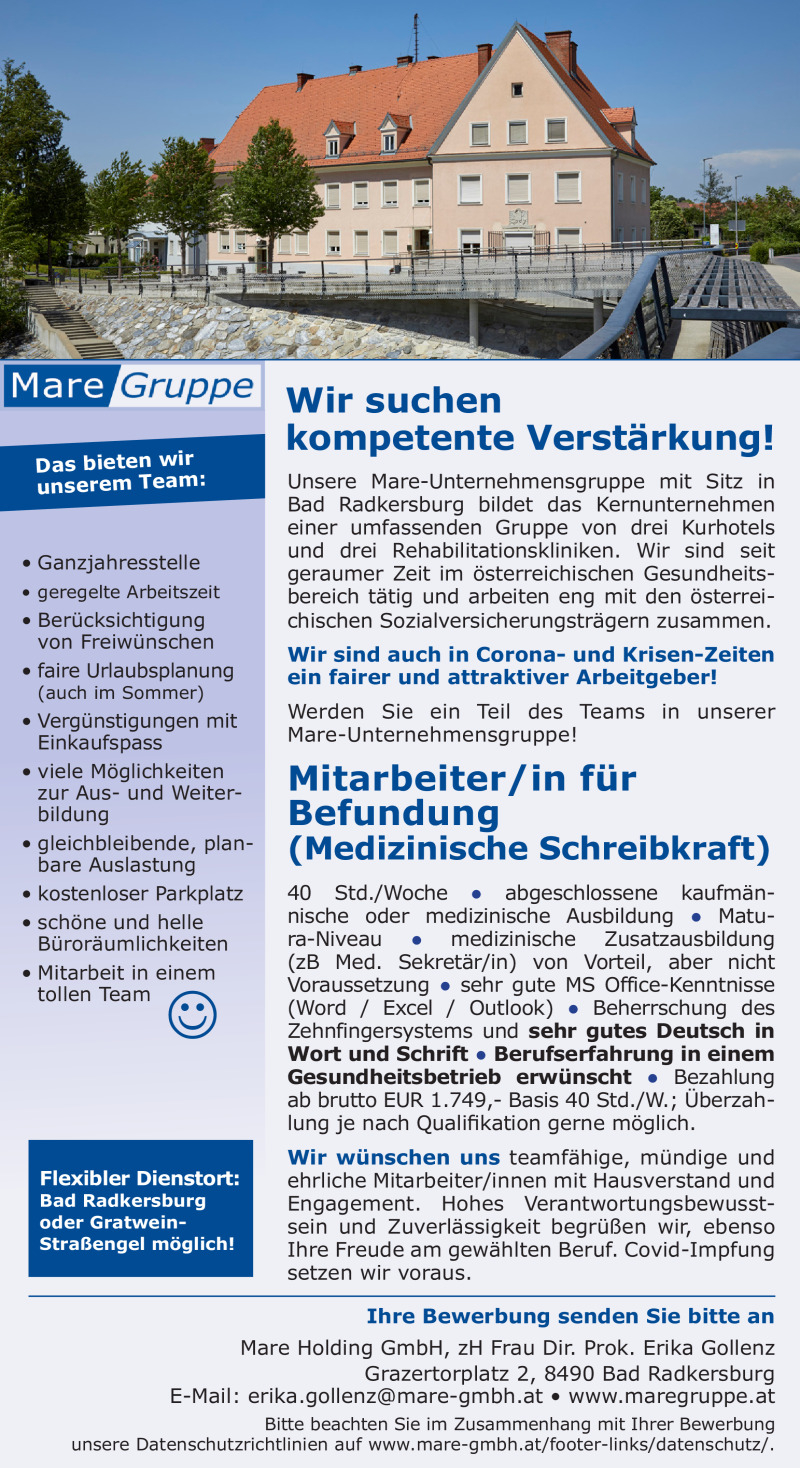 Mitarbeiter/in für Befundung (Medizinische Schreibkraft)