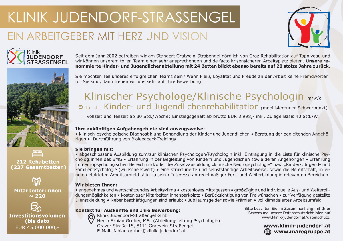 Klinischer Psychologe/Klinische Psychologin (m/w/d) für die Kinder- und Jugendlichenrehabilitation