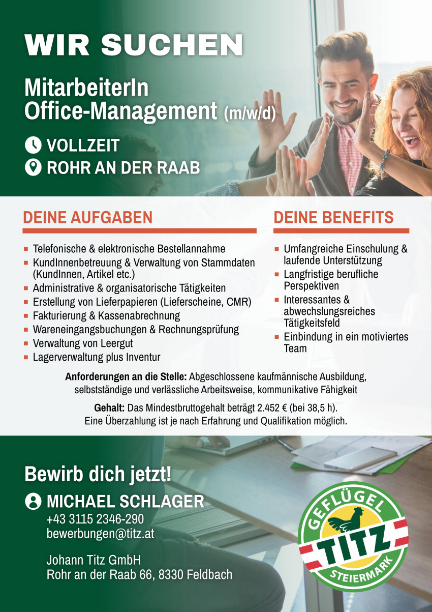MitarbeiterIn Office-Management (m/w/d)