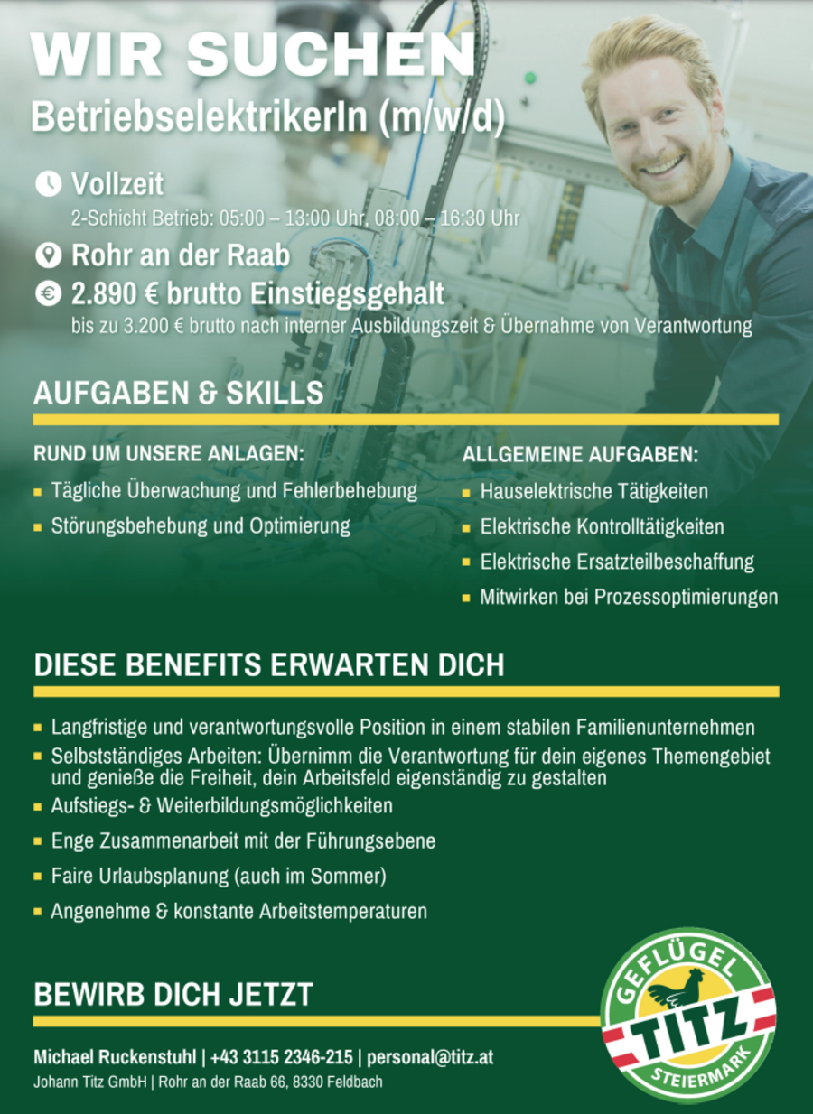 BetriebselektrikerIn (m/w/d)