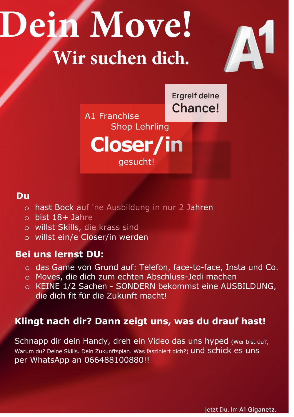 A1 Franchise Shop Lehrling Closer/in (m/w/d)